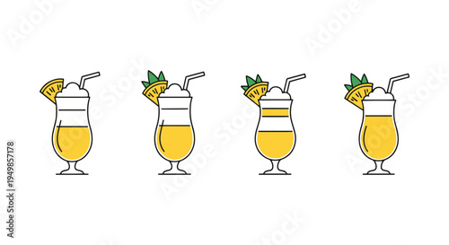 Classic Pina Colada Line art dynamic creative abstract illustration