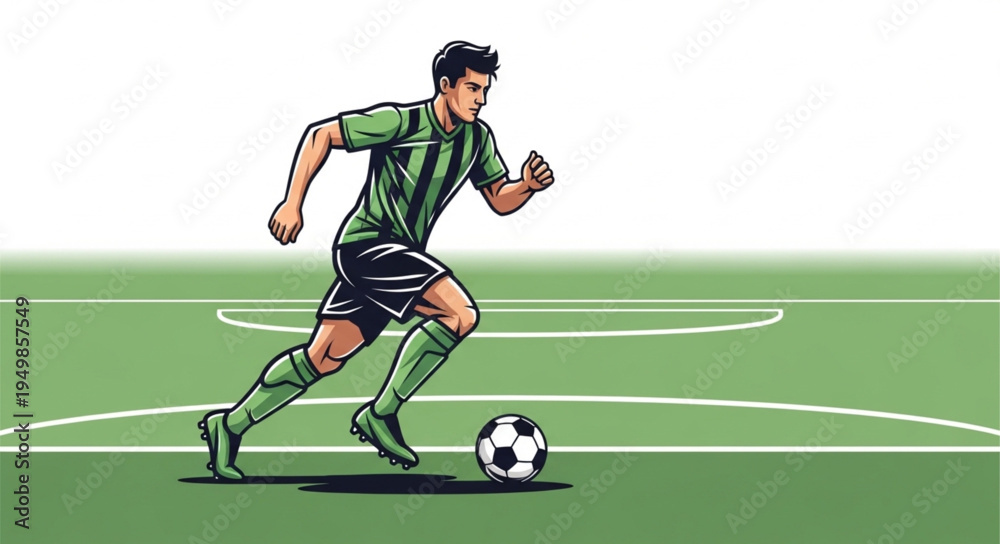 Obraz premium Soccer Player Dribbling Ball on Field.