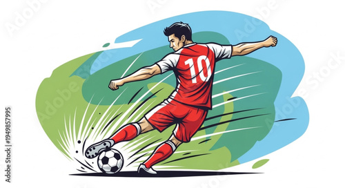 Soccer Player Kicking Ball Action Shot Dynamic Movement.