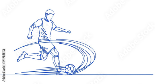 Soccer player kicking ball dynamic motion sketch.