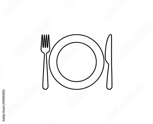 Restaurant food icon dinner sign hotel service symbol quality design element style restaurant food icon, modern dining and hospitality symbol with plate fork knife and spoon for restaurant menu hotel 