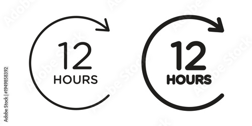 12 hours icon element for graphic designs. line and flat symbols