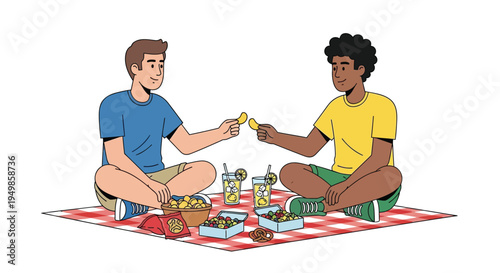 Vector illustration of two friends having a picnic