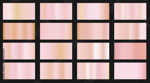 Golden pink gradients set. Metallic rose gold gradients. Elegant gold gradients collection . gold foil texture .golden colour swatches golden gradient,pattern,template.Set of colors for design,collect