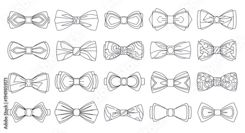 Collection of Hand-Drawn Bow Tie Illustrations - Various Styles and Patterns