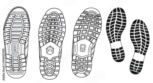 Collection of Shoe Sole Prints and Tread Patterns, Footwear Design Elements