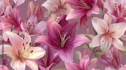Elegant pink lily flowers in watercolor style