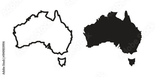 Australia map icon element for graphic designs. line and flat symbols