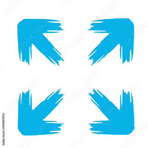 Blue expand or fullscreen arrows in brush stroke style, perfect for UI, navigation, and resize concept designs.