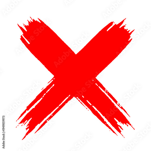 Red X mark in bold brush stroke style, ideal for error, cancel, wrong, and rejection themed designs.