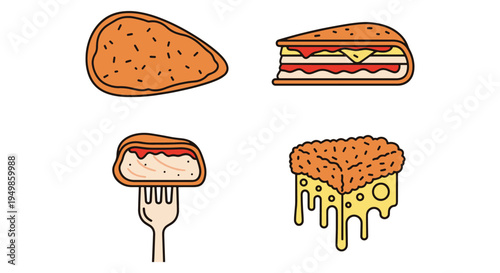 Chicken Parmesan Line art minimal abstract concept illustration