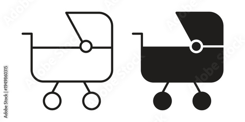 Baby stroller carriage icon element for graphic designs. line and flat symbols