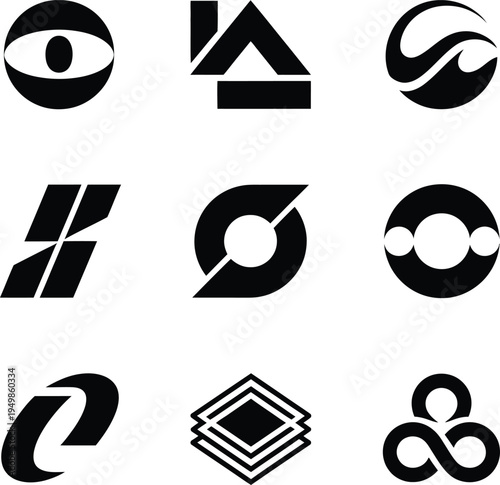 Set of abstract geometric logo marks and minimalist corporate identity symbols