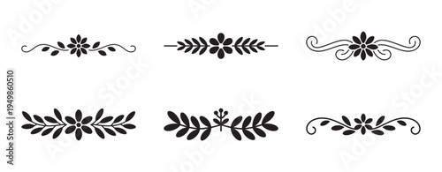 Elegant botanical border elements featuring delicate floral flourishes