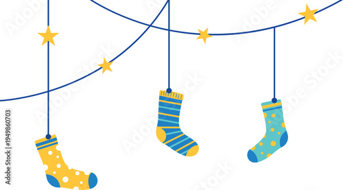 Hanging socks decoration for world down syndrome day. Vector isolated