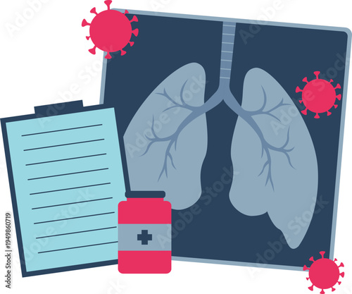 World tuberculosis day illustration for lungs health awarness, bacteria infection disease on respiratory system. Vector isolated