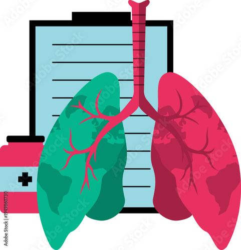 World tuberculosis day illustration for lungs health awarness, bacteria infection disease on respiratory system. Vector isolated