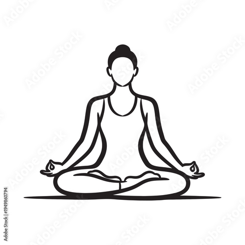 Woman Meditation Lotus Pose Line Art – Yoga Mindfulness and Relaxation Minimal Outline Illustration