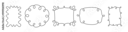 Whimsical rope frames with nautical knots and braided borders. Vector set of circular and rectangular sailor decorations for maritime design projects.