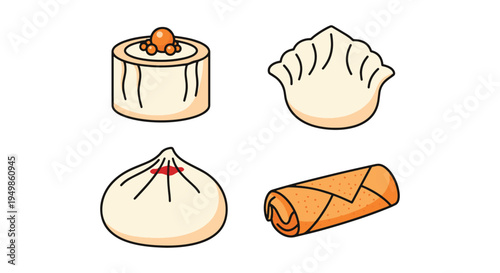 Dim Sum Platter Line art modern pastel abstract color vector