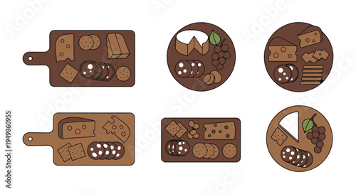Charcuterie Board Line art dynamic modern abstract color illustration