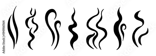 Doodle steam and smoke icon set with aroma waves vector illustration set. Linear symbols for hot coffee, cooking scent, and fragrance effects in hand-drawn outline graphic style.