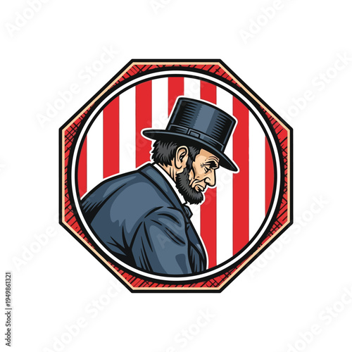 Abraham lincoln depicted in a stylized illustration with an american flag background