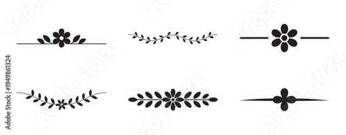 Decorative floral text separators with leaves and bloom silhouettes