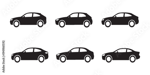 Various car silhouettes for automotive design and transportation concepts detailed side view