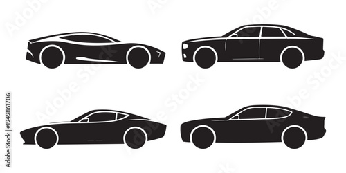 Exotic and luxury car silhouettes illustrating high performance vehicle designs for racing