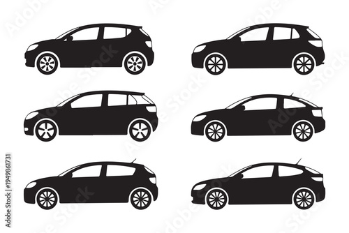 Automotive vector icons representing different car models and vehicle types for design