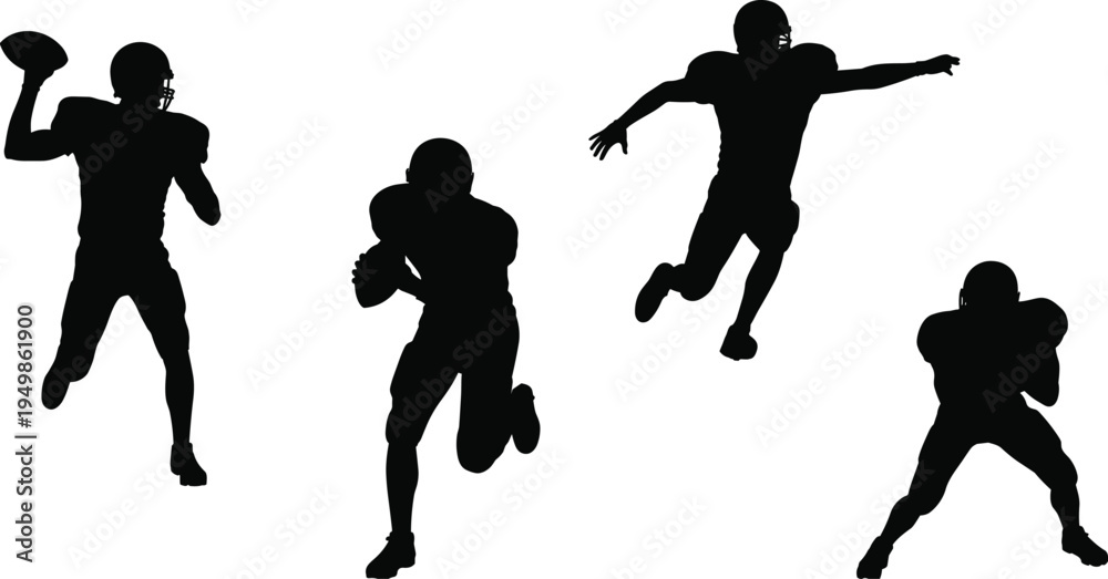 Ταπετσαρία American football player silhouettes, quarterback throwing ball, running athlete