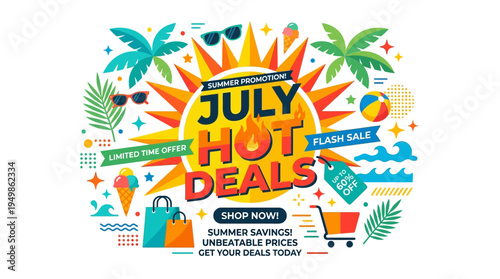 Colorful July Hot Deals Summer Promotion