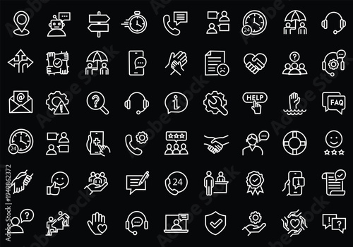 Support and Help icon set. Editable line icons. Vector illustration.