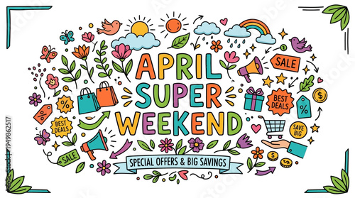 April Super Weekend Sale Banner with Floral Elements