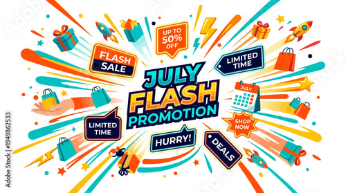 July Flash Promotion Banner with Discount Offers