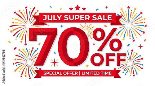 July Super Sale Banner with 70% Off Discount
