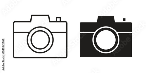 Camera icon element for graphic designs. line and flat symbols