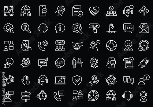 Support and Help icon set. Editable line icons. Vector illustration.
