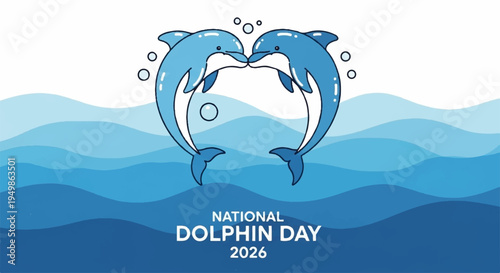 Dolphins jumping ocean waves national dolphin day 2026 celebration background
