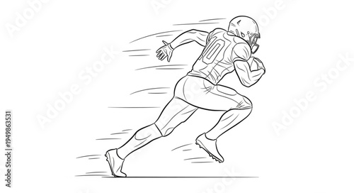 American Football Player Running with Ball in Action Sketch.