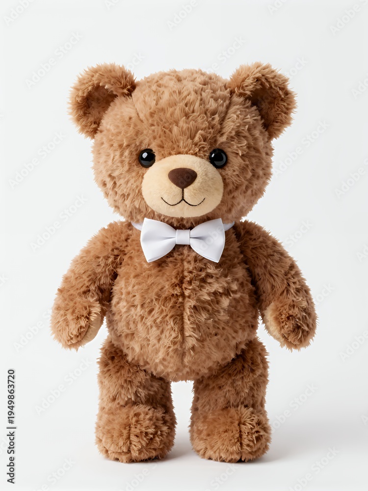 Fototapeta premium Cute Plush Teddy Bear with Bow Tie Isolated on White Background