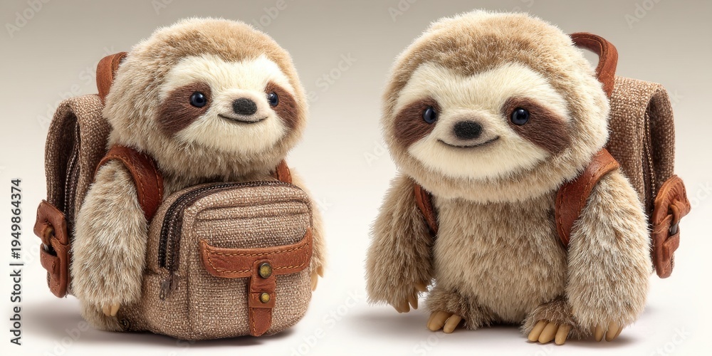 Fototapeta premium Cute plush sloth backpack for kids or collectors