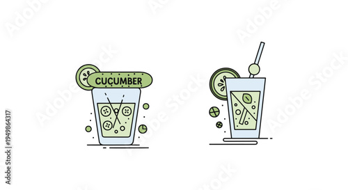 Cucumber Gin and Tonic Line clean vivid abstract color illustration