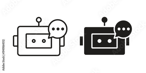Chat bot assistance icon element for graphic designs. line and flat symbols
