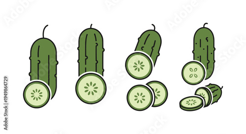 Cucumber Line art vector set colorful digital abstract