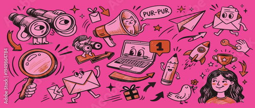 Vector logo design template and graphic elements for advertising, branding, posters and banners, funny characters and icons illustrations with faces, emotions. Grunge charcoal mascot prints, stickers.