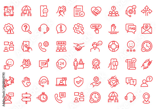 Support and Help icon set. Editable line icons. Vector illustration.
