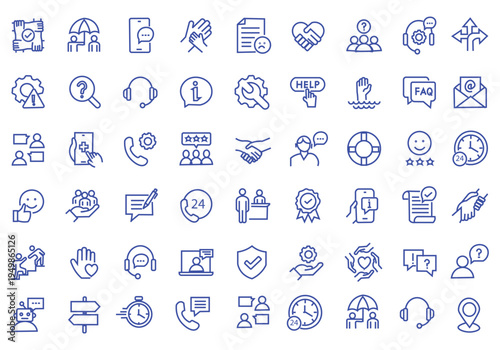 Support and Help icon set. Editable line icons. Vector illustration.