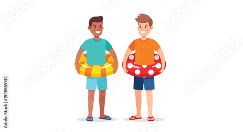 Vector illustration of two boys with inflatable rings